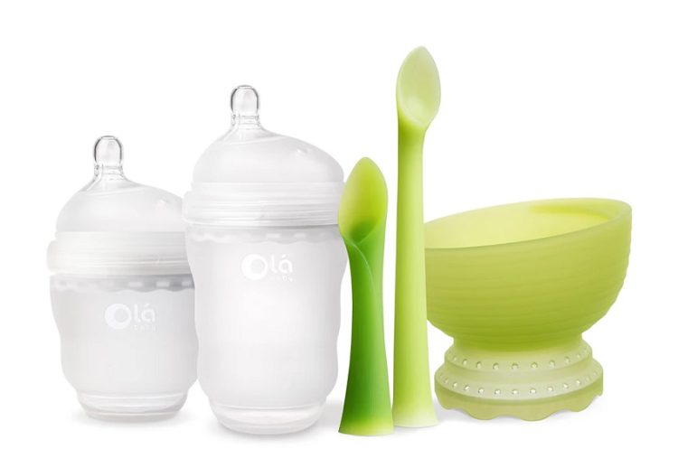 Olababy 100% Silicone Soft-Tip Training Spoon and Suction Bowl with Lid  Bundle Baby Products