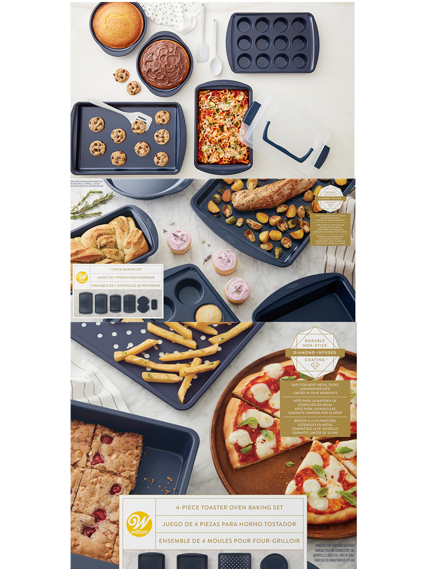 Diamond-Infused Steel Non-Stick Navy Blue Baking Set, 7-Piece